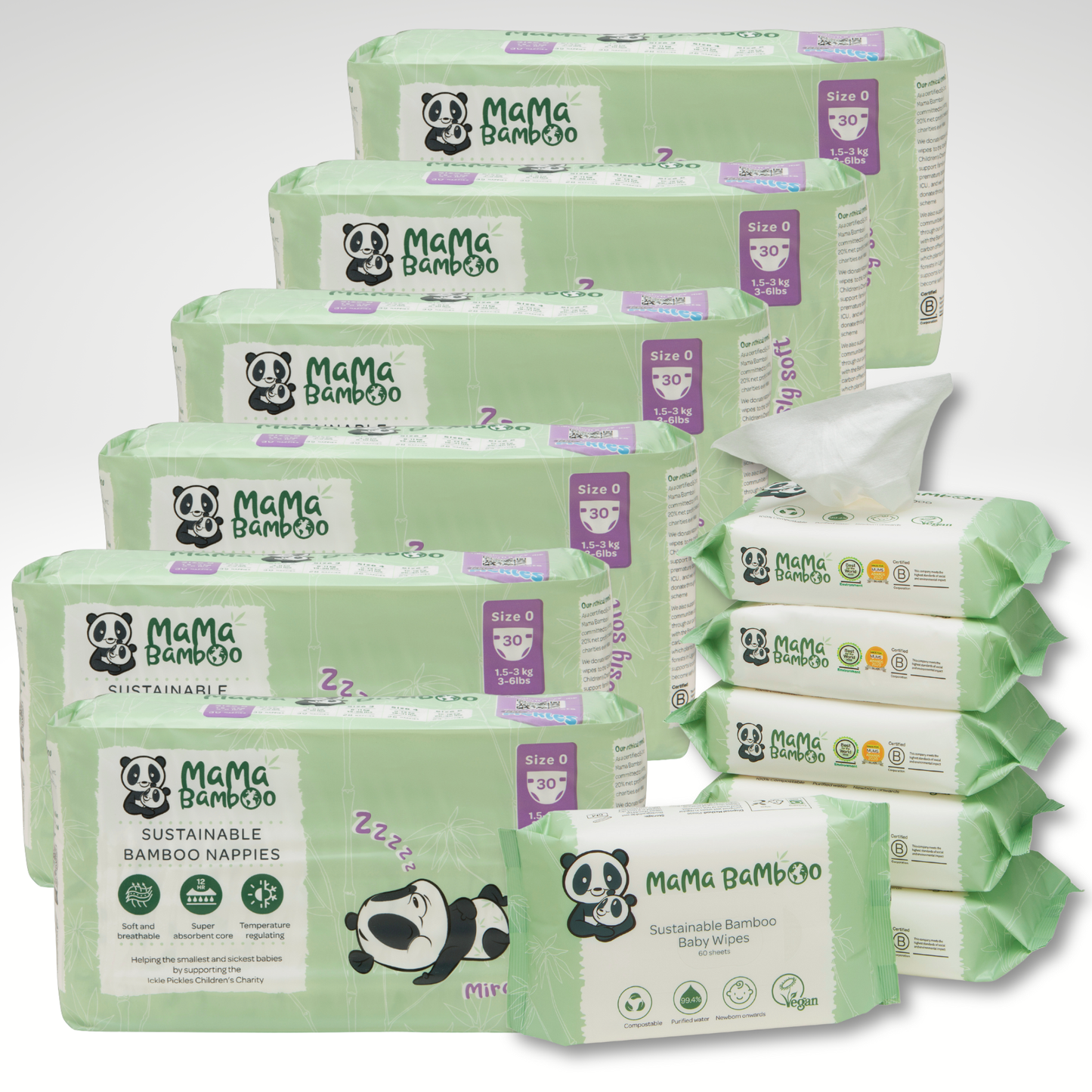 Bamboo Nappy & Wipe Bundle - 6 packs nappies & 6 packs of wipes