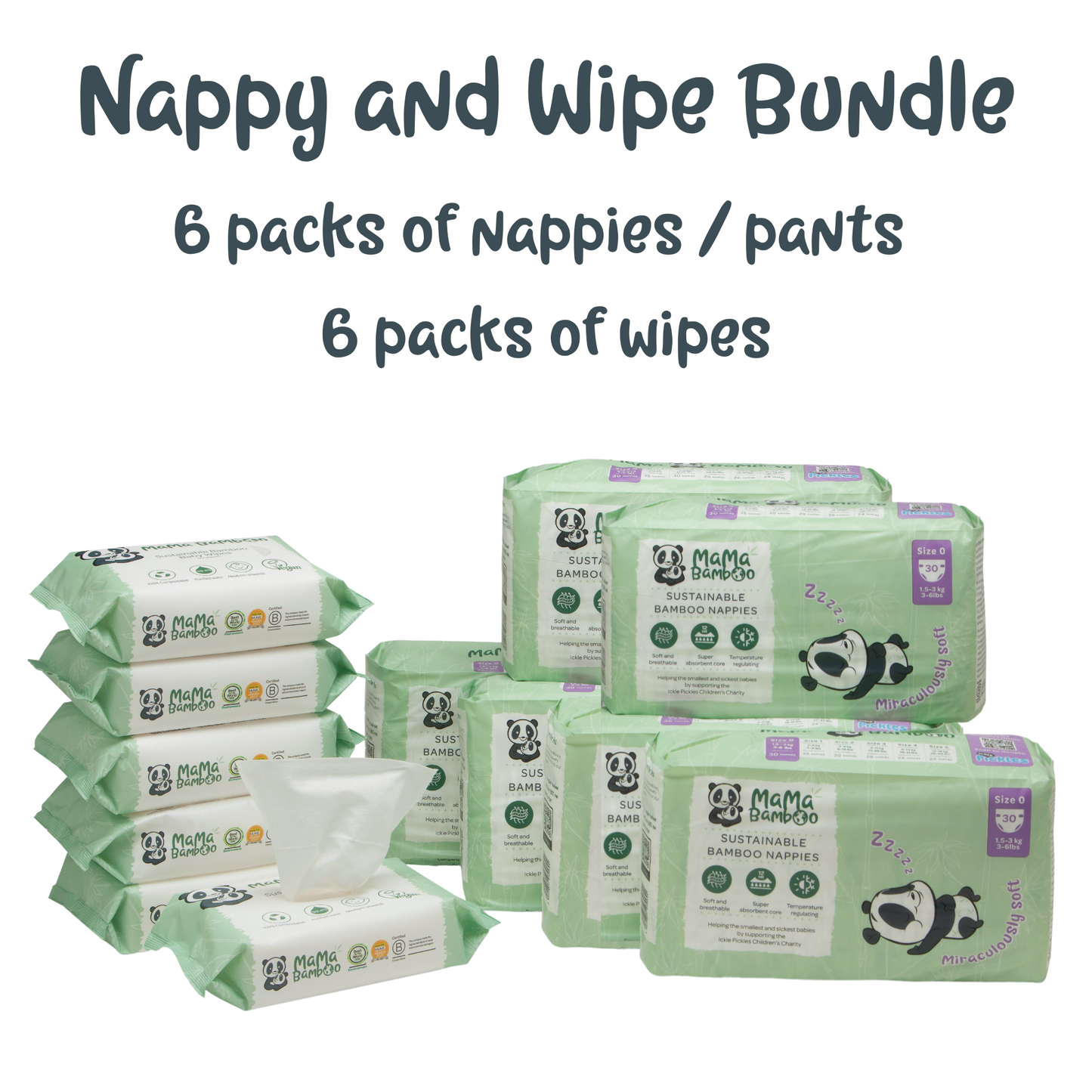 Bamboo Nappy & Wipe Bundle - 6 packs nappies & 6 packs of wipes